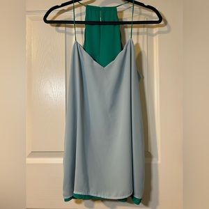 Reversible Express tank top blouse with scalloped top edging - light blue & teal